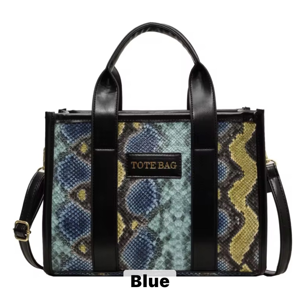 Blue Tote Bag with Snake Print